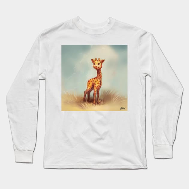 Smiling baby giraffe Long Sleeve T-Shirt by Artofokan